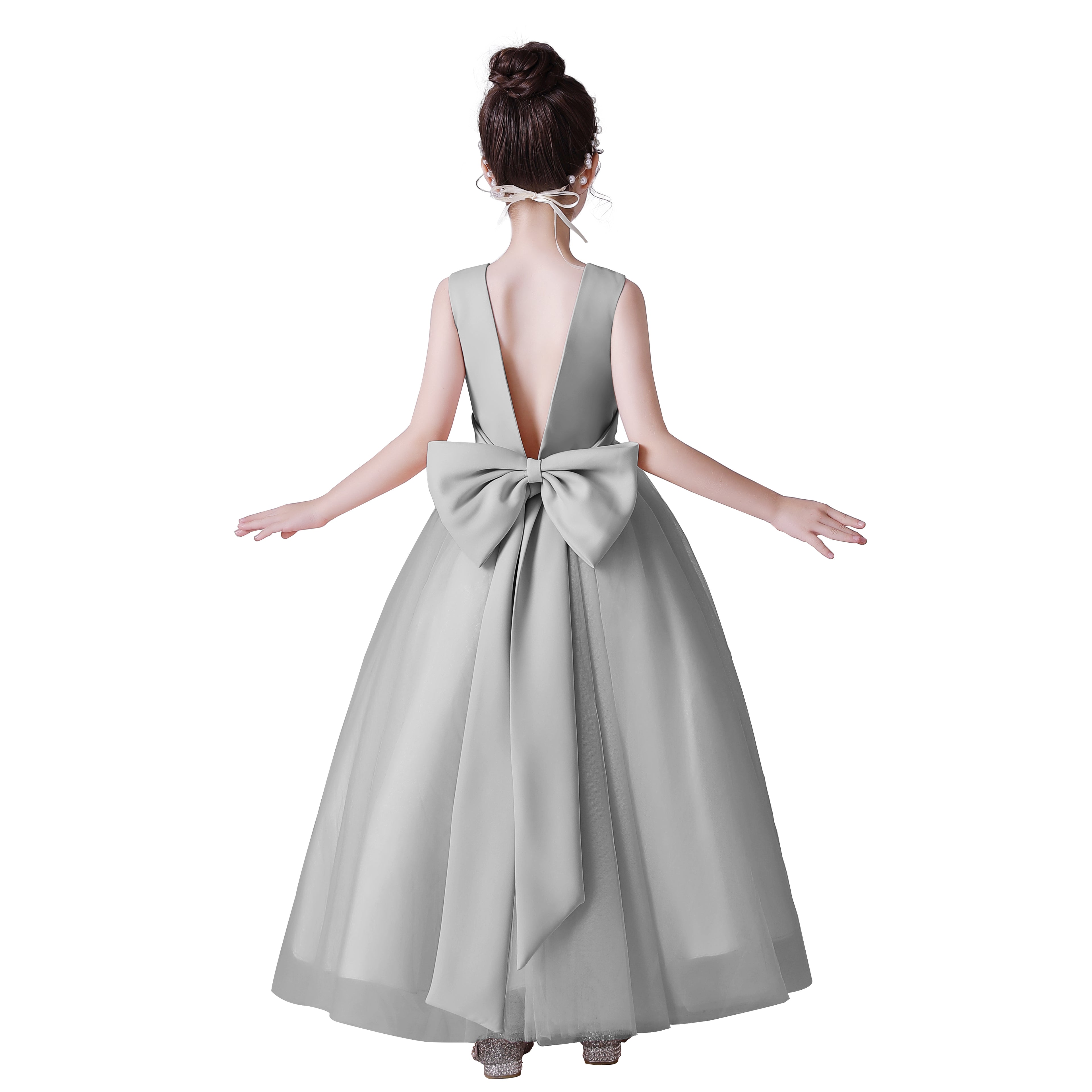 Dideyttawl Girls Blush Pink Princess Dress Sleeveless Tulle Ball Gown for Wedding Party