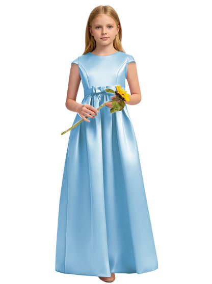dideyttawl Satin Junior Bridesmaid Dresses Cap Sleeve Pageant Gown 2771