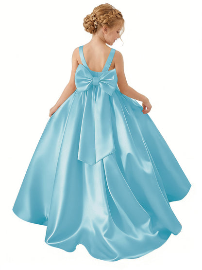 dideyttawl Big Bow Junior Bridesmaid Dresses for Wedding Satin Flower Girls Dress A-Line Princess Pageant Ball Gown Formal Party 2779