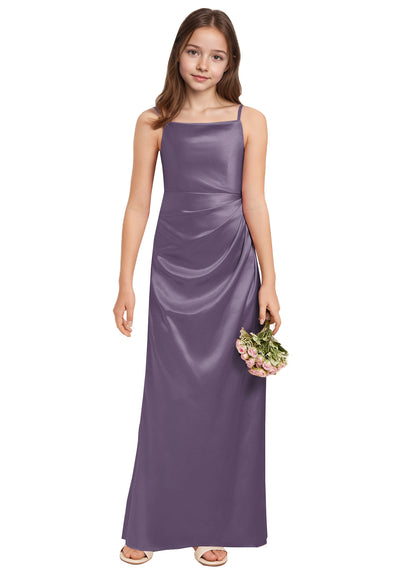 dideyttawl A-Line Junior Bridesmaid Dress Square Neck Pleated Stretch Satin Flower Girl Dress Sleeveless Formal Special Occasion Dress for Wedding 2520