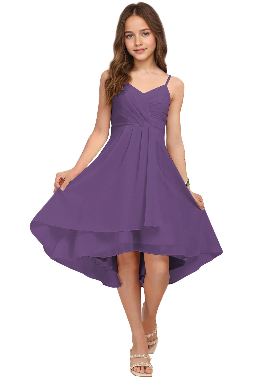 Chiffon Short Junior Bridesmaid Dresses Knee Length Sleeveless Flower Girl Dresses for 4-16 2504