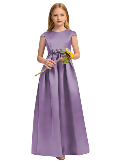 dideyttawl Satin Junior Bridesmaid Dresses Cap Sleeve Pageant Gown 2771