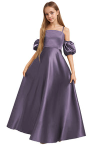 Dideyttawl Cold Shoulder Junior Bridesmaid Dress Satin Girls Pageant Gown 2525