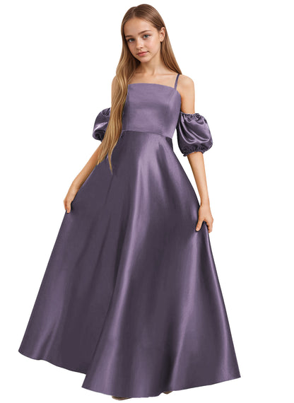 dideyttawl Girls A-Line Cold Shoulder Junior Bridesmaid Dress Silk Satin Flower Girl Dress 2525