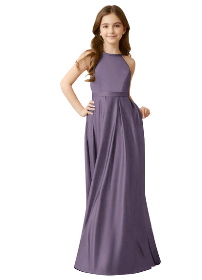 dideyttawl A-Line Junior Bridesmaid Dresses Halter Flower Girls Dress Satin Adjustable Straps Formal Gown 2532