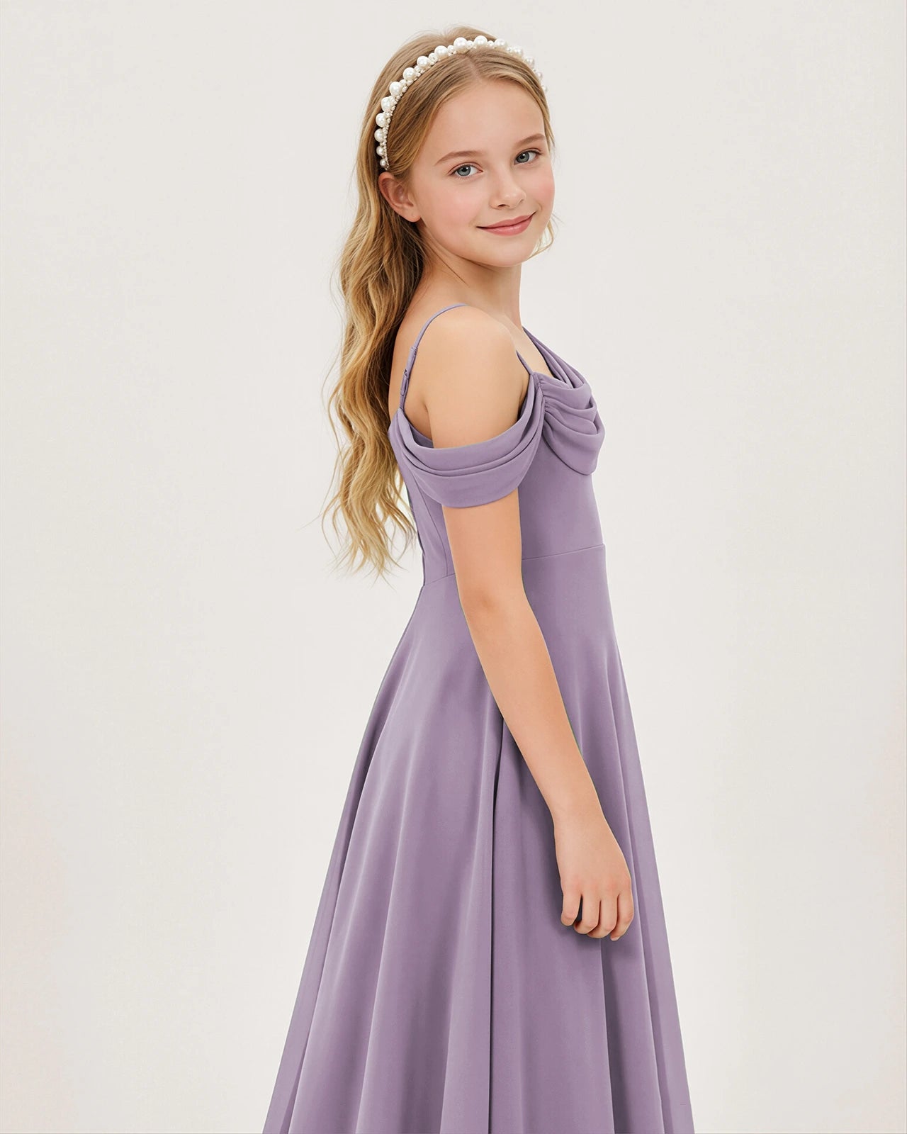 Wisteria Chiffon A-line Junior Bridesmaid Dress Side View