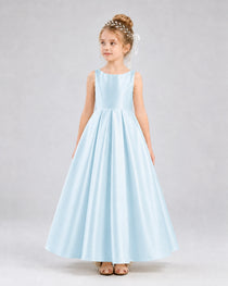 Dideyttawl White Flower Girl Dress Spaghetti Strap Satin Ball Gown