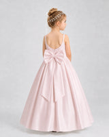 Blush Pink Satin A-line Flower Girl Dress Back View