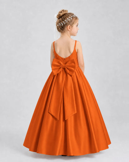 Burnt Orange Satin A-line Flower Girl Dress Back View