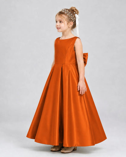 Burnt Orange Satin A-line Flower Girl Dress Side View