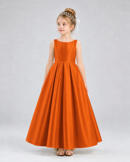 Burnt Orange Satin A-line Flower Girl Dress Front View