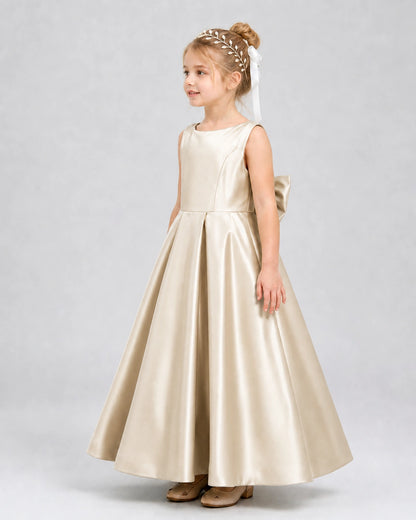 Champagne Satin A-line Flower Girl Dress Side View