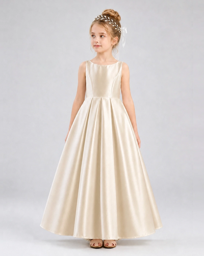 Champagne Satin A-line Flower Girl Dress Front View
