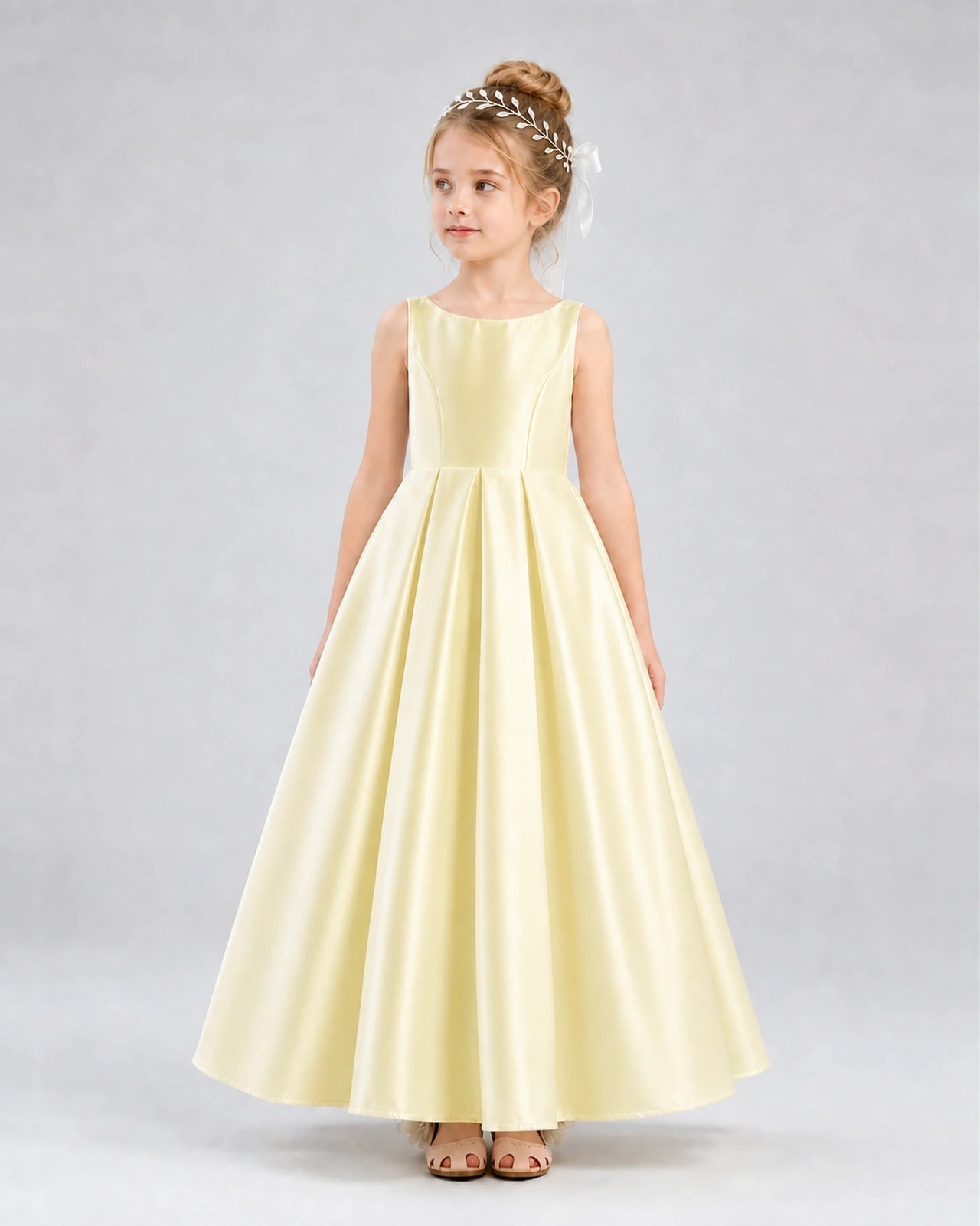 Daffodil Satin A-line Flower Girl Dress Front View