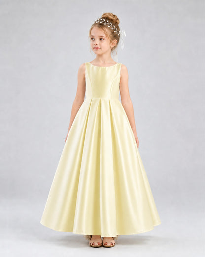 Daffodil Satin A-line Flower Girl Dress Front View