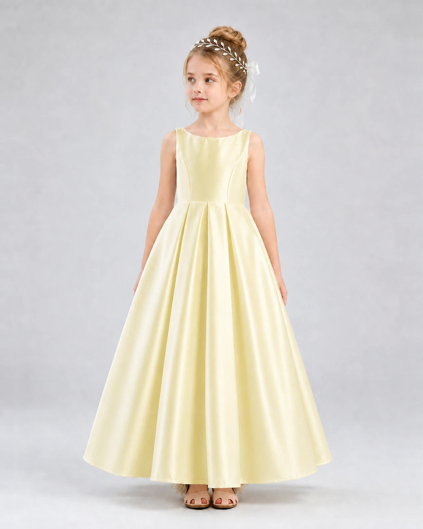 Daffodil Satin A-line Flower Girl Dress Front View