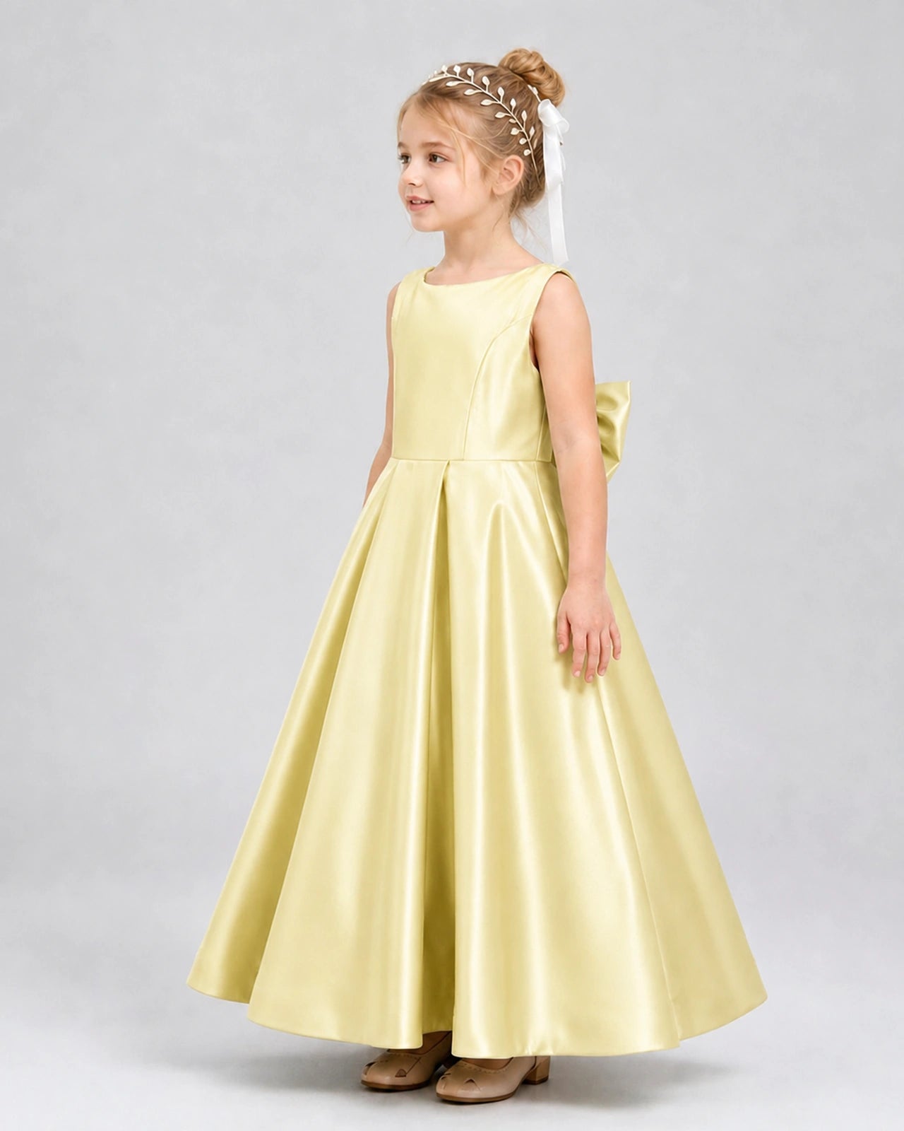 Daffodil Satin A-line Flower Girl Dress Side View