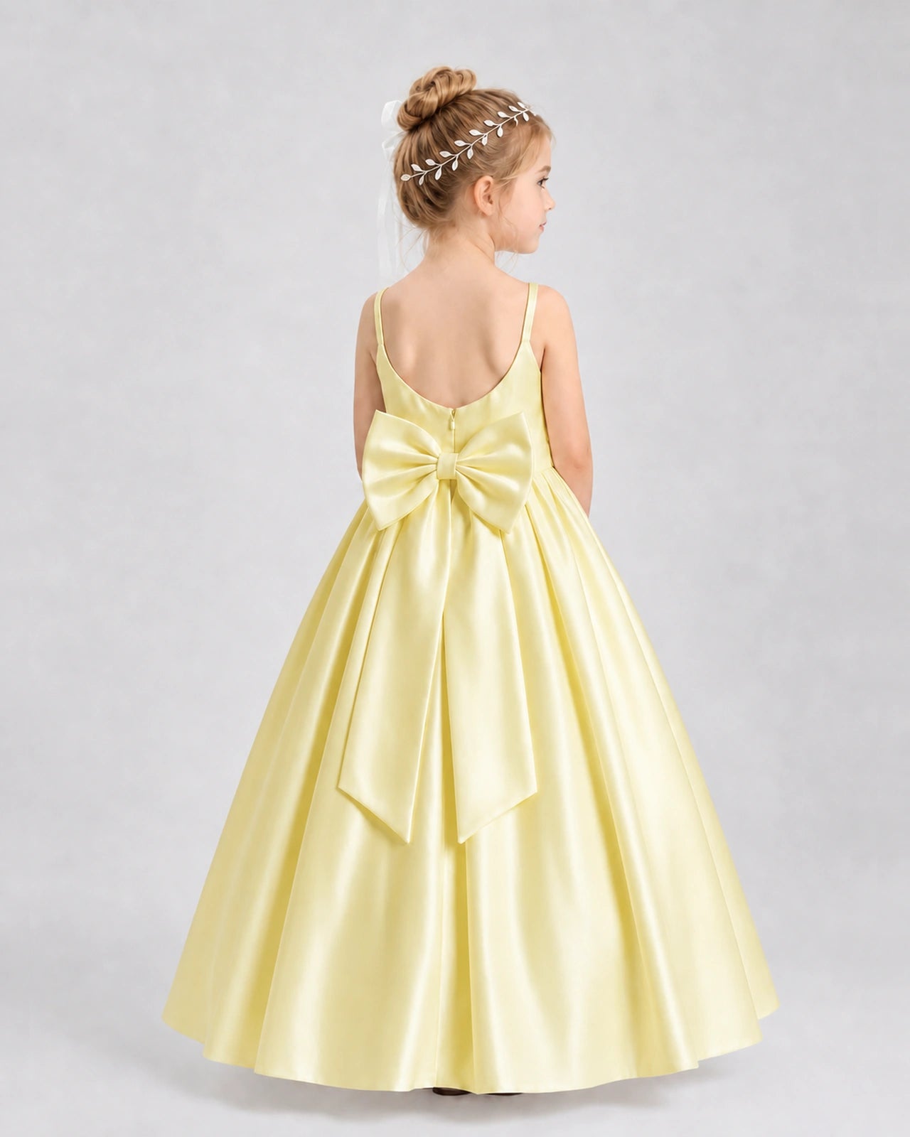Daffodil Satin A-line Flower Girl Dress Back View