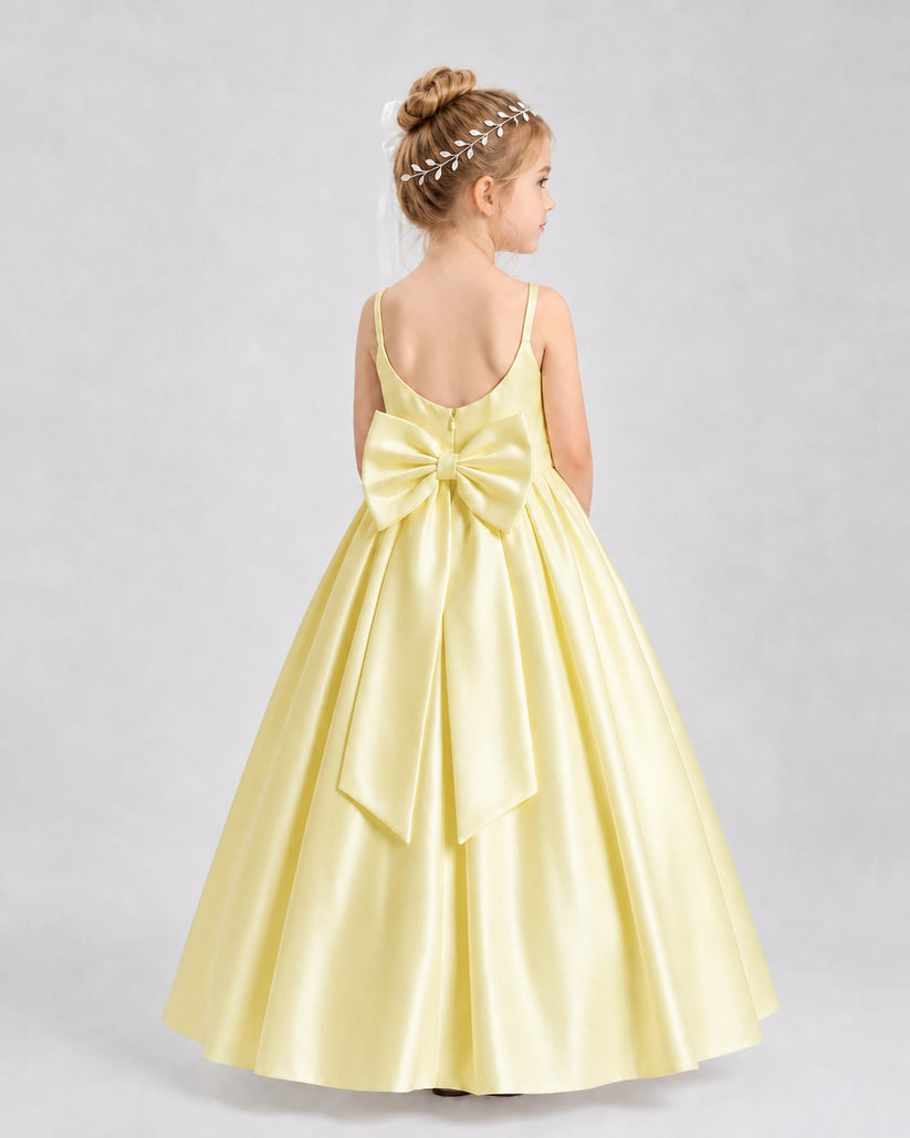 Daffodil Satin A-line Flower Girl Dress Back View
