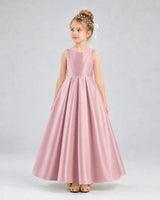 Dusty Rose Satin A-line Flower Girl Dress Front View