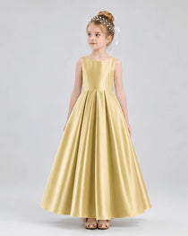 Dideyttawl White Flower Girl Dress Spaghetti Strap Satin Ball Gown