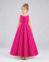 Hot Pink Satin A-line Flower Girl Dress Front View