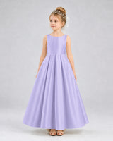Lavender Satin A-line Flower Girl Dress Front View