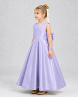 Lavender Satin A-line Flower Girl Dress Side View