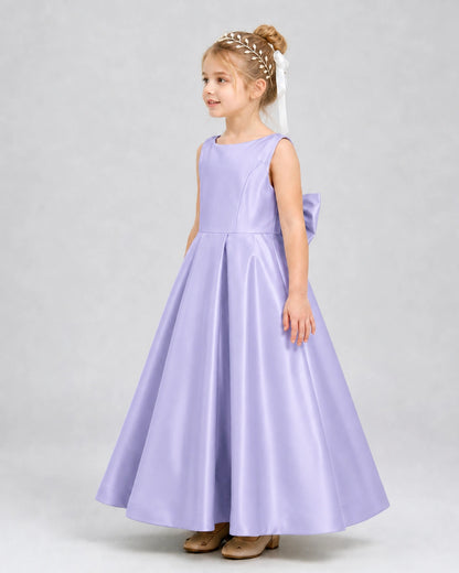 Lavender Satin A-line Flower Girl Dress Side View