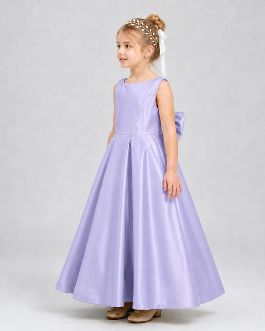 Lavender Satin A-line Flower Girl Dress Side View
