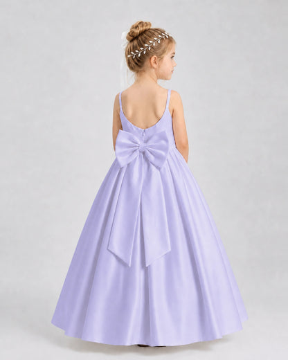 Lavender Satin A-line Flower Girl Dress Back View
