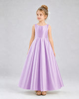 Lilac Satin A-line Flower Girl Dress Front View