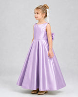 Lilac Satin A-line Flower Girl Dress Side View