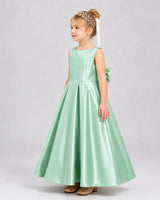 Mint Green Satin A-line Flower Girl Dress Side View