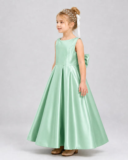Mint Green Satin A-line Flower Girl Dress Side View