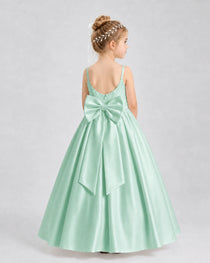 Dideyttawl White Flower Girl Dress Spaghetti Strap Satin Ball Gown