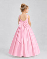 Pink Satin A-line Flower Girl Dress Back View