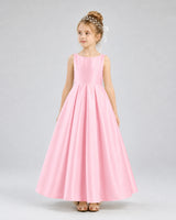 Pink Satin A-line Flower Girl Dress Front View