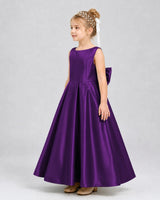 Purple Satin A-line Flower Girl Dress Side View