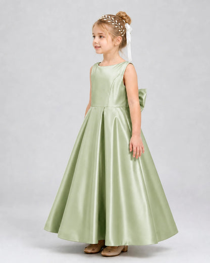 Sage Green Satin A-line Flower Girl Dress Side View