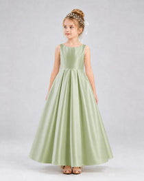 Dideyttawl White Flower Girl Dress Spaghetti Strap Satin Ball Gown