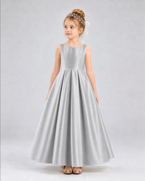 Dideyttawl White Flower Girl Dress Spaghetti Strap Satin Ball Gown