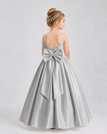 Dideyttawl White Flower Girl Dress Spaghetti Strap Satin Ball Gown