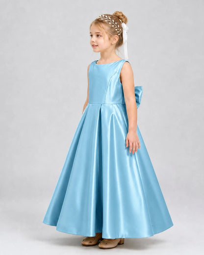 Sky Blue Satin A-line Flower Girl Dress Side View