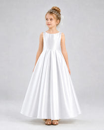 Dideyttawl White Flower Girl Dress Spaghetti Strap Satin Ball Gown