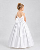 White Satin A-line Flower Girl Dress Back View