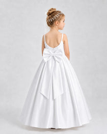 Dideyttawl White Flower Girl Dress Spaghetti Strap Satin Ball Gown
