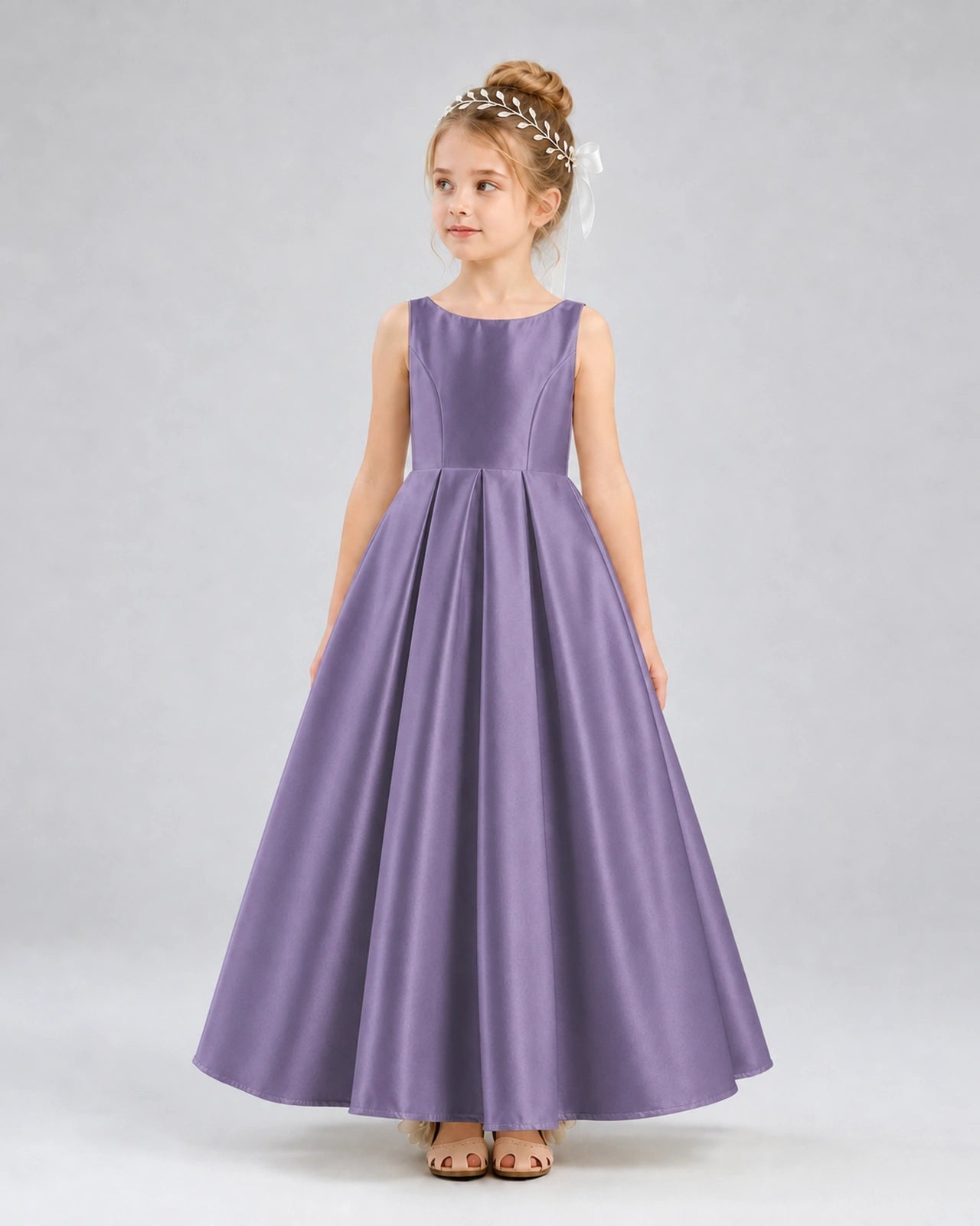 Wisteria Satin A-line Flower Girl Dress Front View