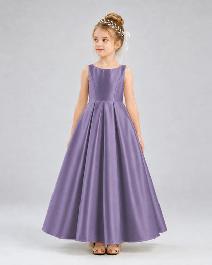 Wisteria Satin A-line Flower Girl Dress Front View