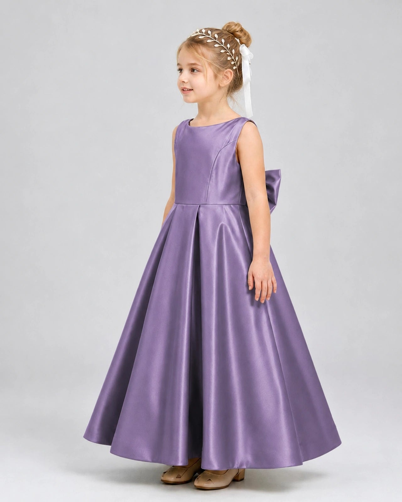Wisteria Satin A-line Flower Girl Dress Side View